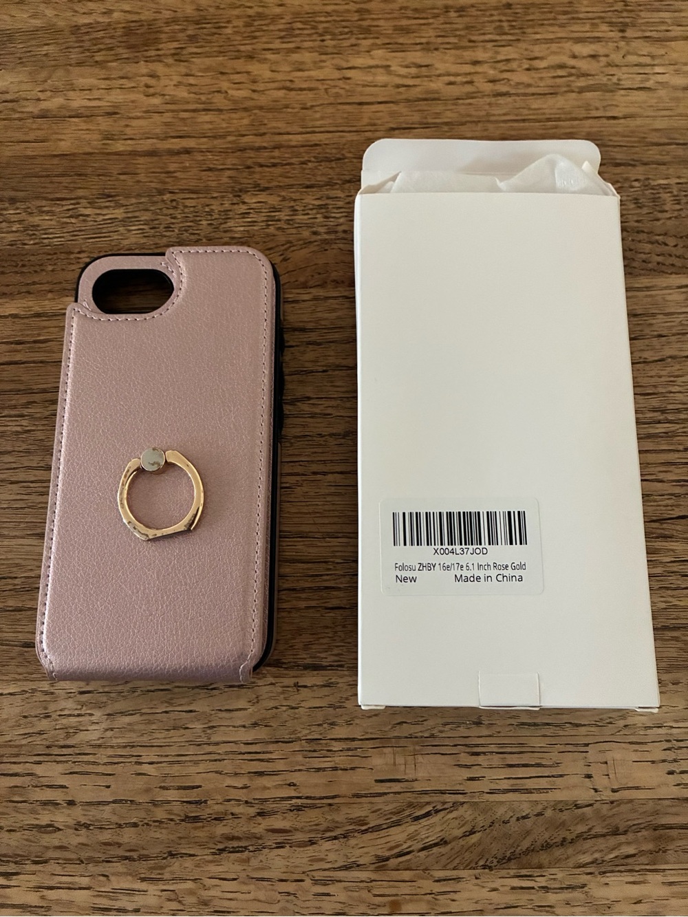 Rose Gold Phone Case with Gold Ring Holder - Compatible Cell Phone Accessory